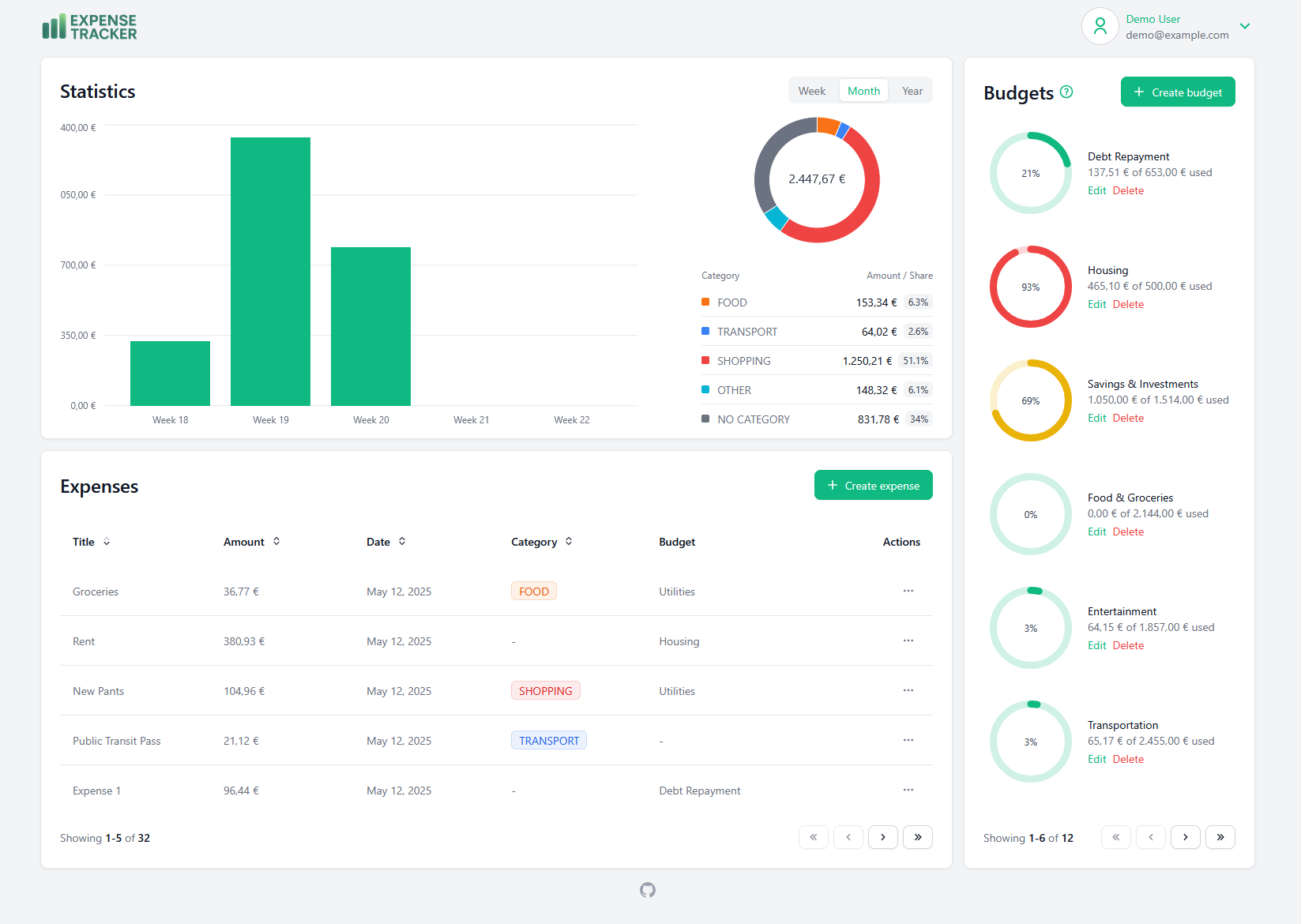 Expense tracker screenshot